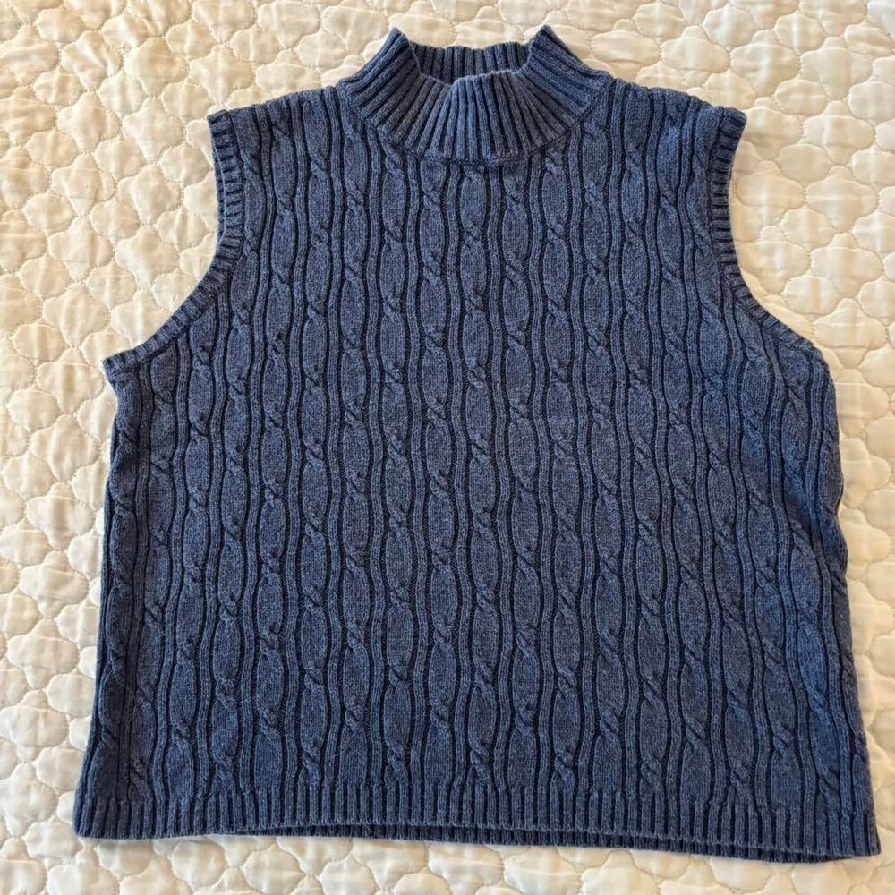 Vintage 90s Liz Claiborne Women's Blue Sweater Vest Cottagecore Preppy Size L